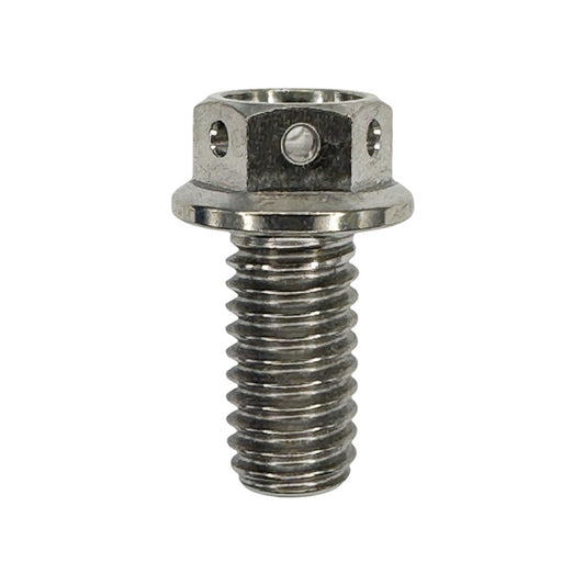 M6 x 15mm Titanium hex head race drilled bolt silver